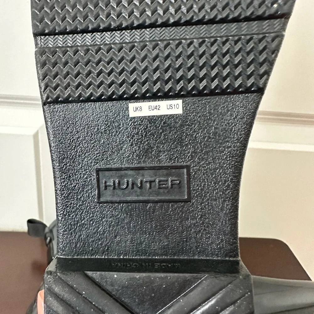 Hunter Slate Grey Refined Gloss Quilt Chelsea Rain Booties Size 10